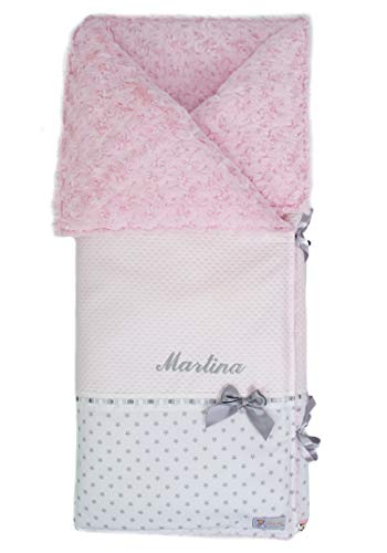 Saco arrullo invierno acolchado, relleno extra�ble. PERSONALIZADO CON EL NOMBRE DEL BEB�. Varios modelos y colores disiponibles. (Ariana Rosa/Gris)