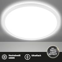 BRILONER - LED Deckenlampe mit indirektem Licht, 3cm flach, 22W 3.000lm, neutralweiße Lichtfarbe, Lampe, Deckenleuchte, Wohnzimmerlampe, LED Panel, Küchenlampe, Schlafzimmerlampe, Flur, ø42cm, Weiß – Ansicht 2
