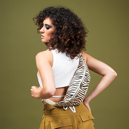 Image of The Peacock Crew Canvas Crossbody Sling Bag for Men & Women - Adjustable Strap, Dual Zippers Left /Right Handed, Secure Everyday Travel Fanny Pack Shoulder Pouch, Trekker Zebra, 14.5 x 6.3 x 3.6 inches