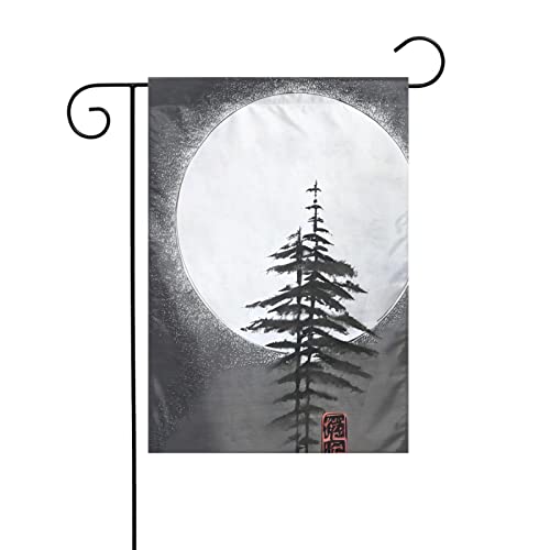 Drapeau de jardin Lune Pin Tree Prints Drapeaux décoratifs principalement pour patios, jardins, pots de fleurs, terrasse, balcon. 30,5 x 45,7 cm