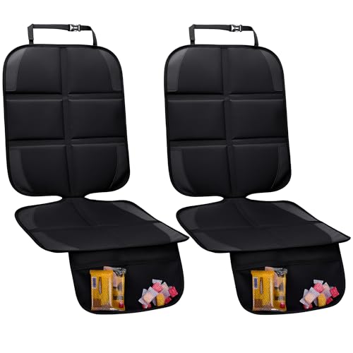 Image of NEWFOM Car Seat Protector, 2 Pack Baby CarSeat Protector with Mesh Pockets & Non-Slip Backing 600D Durable Seat Cover Under Baby Child Car Seat, (Black, Standard)