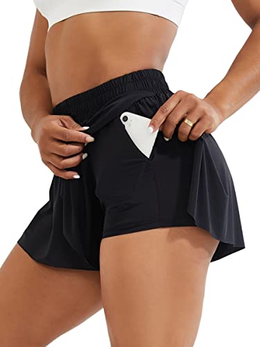 SEASUM Falda Deportiva para Mujer con Bolsillos y Cordón, Skorts 2 en 1 con Pantalón Interior, para Golf Tenis Correr Gimnasio, H6490-Faldas-Negro XXL Cover