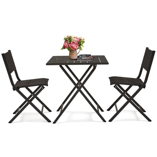 Eongdn RICS07 3 Pieces Patio Bistro Set, Padded Folding Aluminum Table And 2 Chairs cover