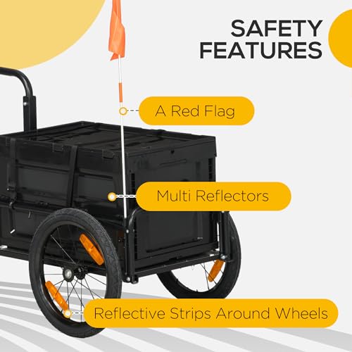 Image of Aosom Bike Cargo Trailer Removable Storage Box Bottom | Bicycle Trailer Wagon Cart, Quick Release 16 inch Wheels, Safe Reflectors