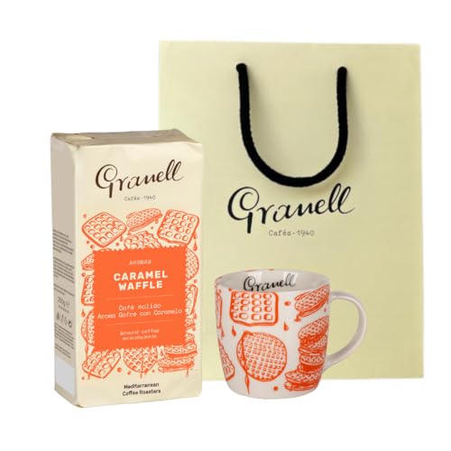 Granell Cafés, Café molido aroma Caramel Waffle, 250g, con taza mug de diseño