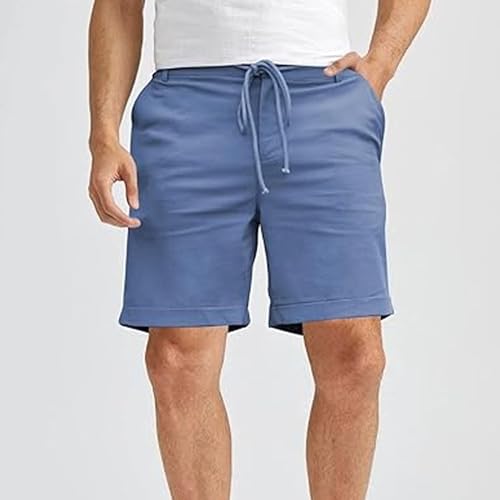 Mens Drawstring Cotton Linen Simple Color Short Outdoor Yoga Golf Shorts Summer Vacation Short Pant2