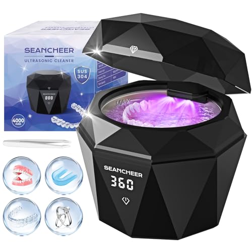 Nettoyeur Ultrasons 48kHz Dental Pod | Rechargeable | IPX7 | 180ML | Mini Ultrasonic Cleaner Portable avec Lampe UV pour | Prothese Dentaire | Gouttiere...