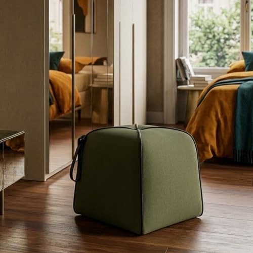 Image of FURNY Signature Cresta Suri Accent Pouf | Boston Fabric | 40D High-Density Foam | (Sage Olive) | Footrest, Vanity Ottoman & Accent Seat for Home, Office & Hotel