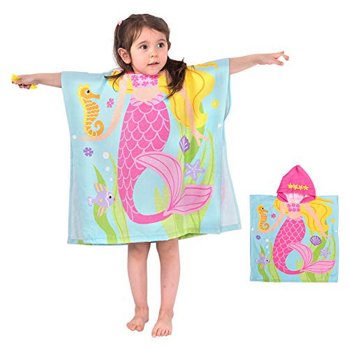 Toalla de baño con capucha Poncho Niños Albornoz Algodón Toalla de playa Natación para niñas Niños Bebé (Sirena)