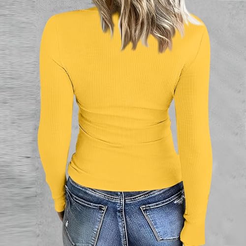 MESSIYO Long Sleeve Shirts for Women Crewneck Fitted Tops Orange - image 3