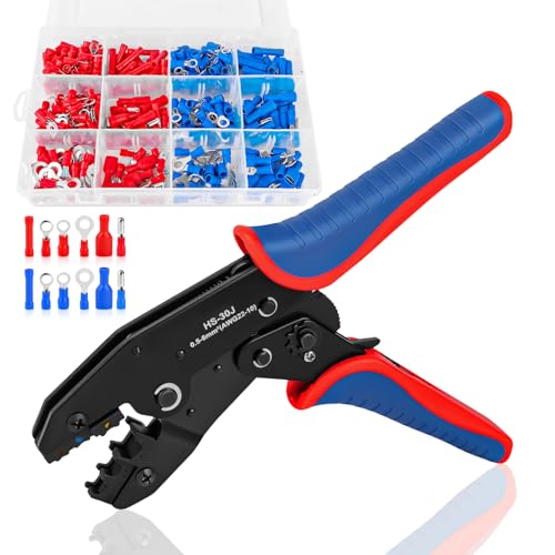 QOUBNIC 0,5-6mm²(AWG 20-10) Crimpzange Kabelschuhe Set, Kabelschuhzange Crimpzange für Schrumpfverbinder mit 361 Stück Isolierten Tool Crimp Zange QOUBNIC 0,5-6mm²(AWG 20-10) Crimpzange Kabelschuhe Set, Kabelschuhzange Crimpzange für Schrumpfverbinder mit 361 Stück Isolierten Tool Crimp Zange