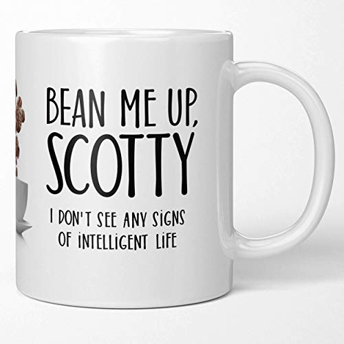 WATERMELON HEADS Funny Star Trek Coffee Mug - Bean Me Up Scotty. No Signs of Intelligent Life. 11oz Trekkie Gift. USS Enterprise, Spock, Kirk, Sulu, Bones. Beam Me Up