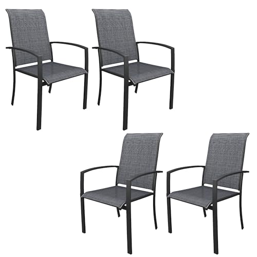 Image of DIFY Patio Chairs Set of 4, Stackable Outdoor Dining Chairs with High Back & Metal Frame, All Weather Breathable Textilene Fabric Outdoor Chairs Set for Backyard Garden Deck, Dark Grey
