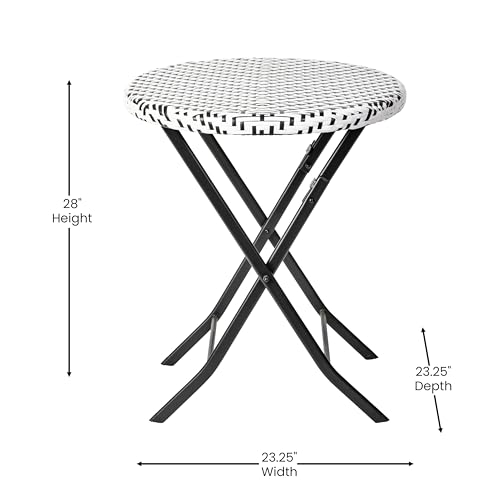 EMMA + OLIVER Ciel Three Piece Folding Bistro Set - Black and White PE Rattan - Black Metal Frames - Indoor/Outdoor Use