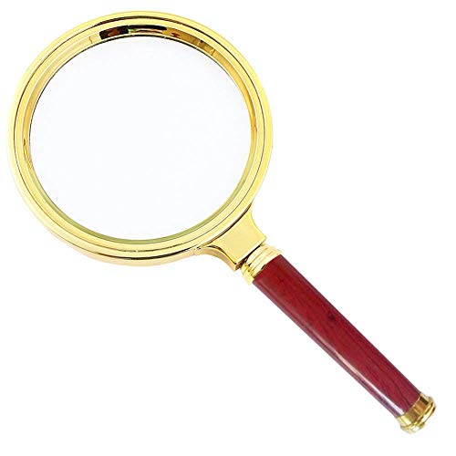Tatero 10X Handheld Magnifier,Reading Magnifier Loupe Glasses 10X with Rosewood Handle for Book and Newspaper Reading, Insect and Hobby Observation, Classroom Science (Round Lens Frame Diameter: 80mm)