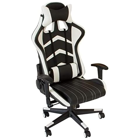 NATIV Gaming-Sessel mit Wippmechanik - höhenverstellbarer Zockerstuhl - drehbarer Gaming-Stuhl - höhenverstellbare Armstützen - schwarz-Weiss Cover