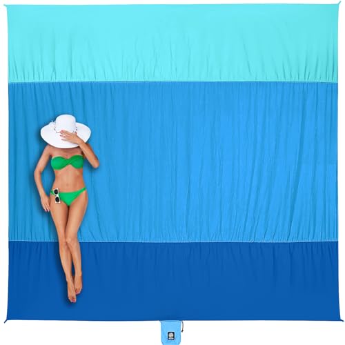WEKAPO Beach Blanket Sandproof Waterproof, Extra Large Beach Mat, Oversized & Compact Sand Free, Quick Drying Beach Essentials for Vacation, Cruise, Picnic & Camping with Stakes