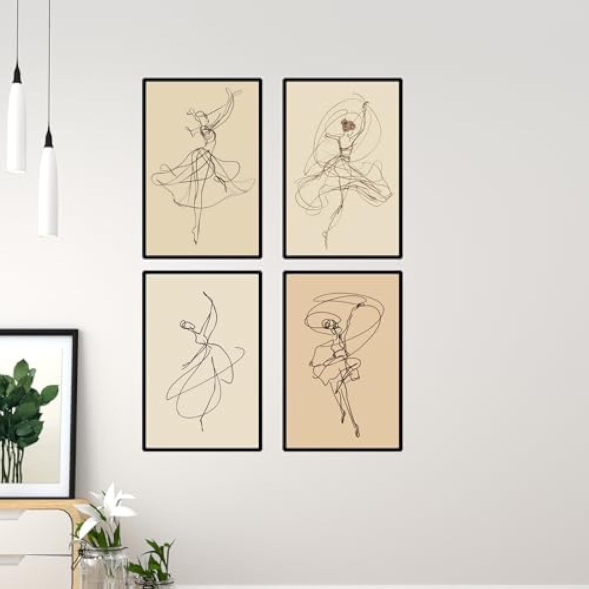 Graceful Dancer Line Art Wall Frames, Set of 4