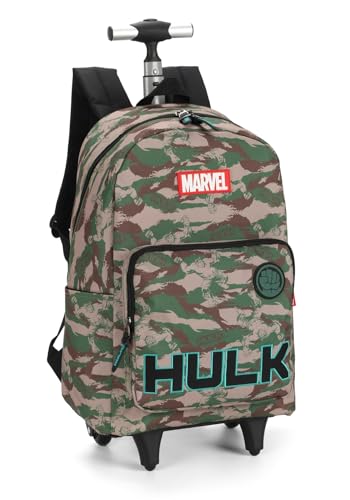 Mochila Rodas Juvenil Hulk Marvel Luxcel MC47052AG Camuflada Cor:Verde