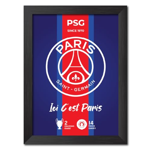 Image of TenorArts PSG Football Club Poster White Logo Laminated Photo Frame Painting with Matt Finish Black Textures(12 inches x 9inches)