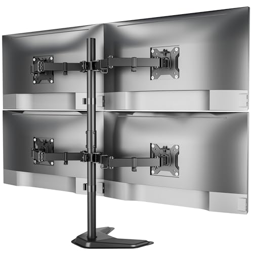 monTEK Stable Quad Monitor Stand Free Standing Fully Adjustable Desk Mount for 4 Screen up to 17-32 and 22lbs Capacity Each Arm Heavy Duty Base VESA 75x75mm/100x100mm