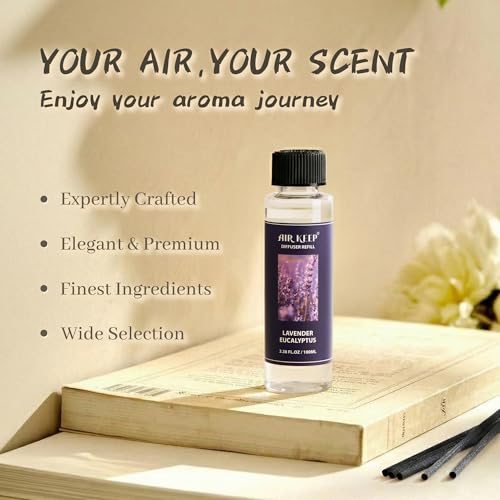 Image of Airkeep Reed Diffuser Set,1.69 fl oz (50 ml) - Lavender Eucalyptus Oil Diffusers with 8 Reed Sticks,Home Fragrance Reed Diffuser for Bathroom Shelf Decor