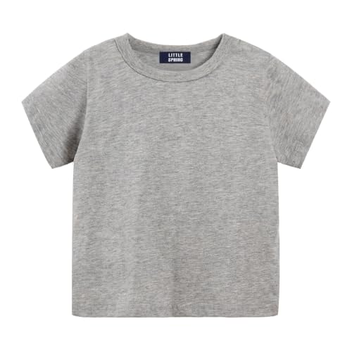 Image of LittleSpring Boys Girls T Shirt Rainbow Striped Cotton Crewneck Tees for Kids Fashion