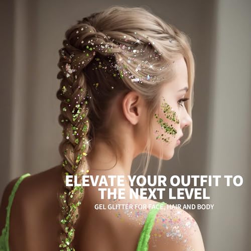 Teenitor Glitter facial corporal glitter maquiagem glitter gel cabelo glitter, 12 cores corpo e rost