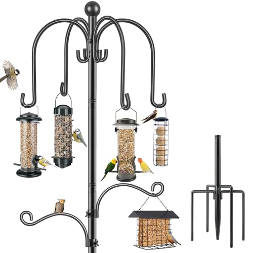 Bird Feeders Hanging Station, 224cm Bird Feeder Pole, Heavy Duty Bird Feeding Stations Multi Hanging Wild Bird Feeder Stand for Outdoors, Shepherds Crook Garden Hooks