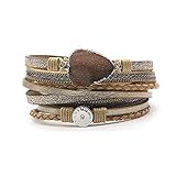 bobauna Multi-Layer Leather Wrap Bracelet Natural Stone Druzy Multi Rope Cuff Bangle Magnetic Clasp