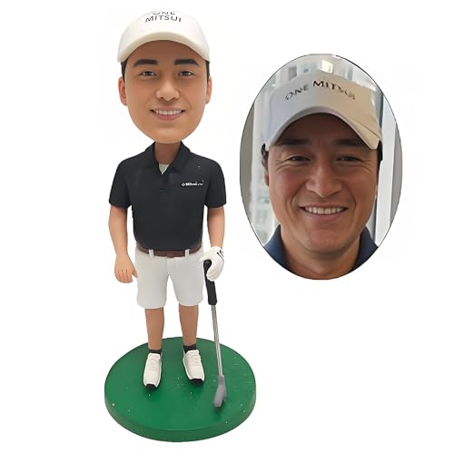 MEJELE Custom Golf Bobblehead Figure, Personalized Sports Collectible, Black Polo and White Shorts, Birthday Gift Desk Decoration for Valentine's Day