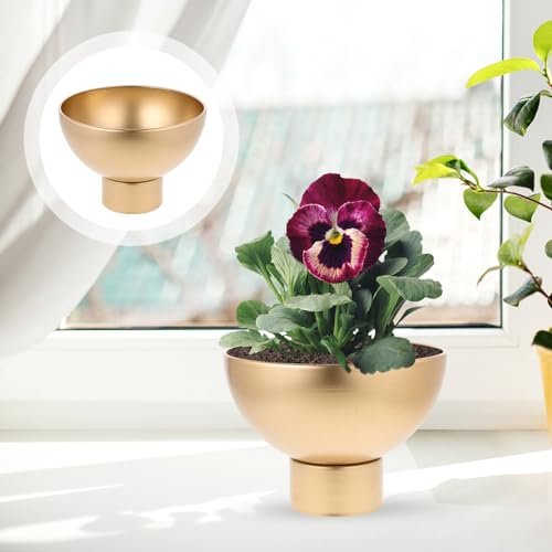 Pedestal Flower Bowl - Golden Metal Vase for Artificial Orchid Flowers Wedding Tabletop Centerpiece, Entryway Decoration (20x20cm) - Image 4