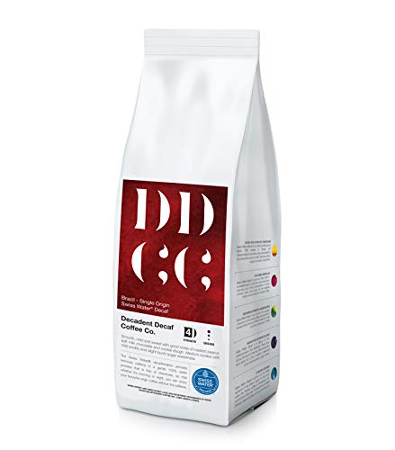 Decaffeinated Brazilian Ground Coffee 227g - For French Press Cafetiere Filter Drip V60 Aeropress - Brazil Swiss Water Decaf Process - Decadent Decaf Coffee Company - Strength 4