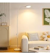 White Modern Bright LED Floor Lamp Adjustable Gooseneck Standing Lamp with Dimmer & Color Tempera...