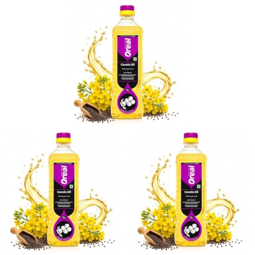 Image of Oreal Premium Pure Canola Oil, 1 Litre for Cooking | Natural | Chemical-Free | Healthiest Cooking Oil | Rich in Omega-3 and Omega-6 | Improve in Metabolisms & Keeps Active | Preservative Free Suitable for all Ages