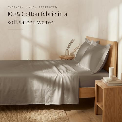 Image of Huesland Premium 100% Pure Cotton Luxe Soft Touch 300 Thread Count Bedsheet for Double Bed King Size with 2 Pillow Covers | Dessert Taupe | 108 x 108 inches
