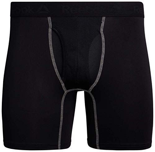 Reebok Mens Boxer Briefs - 4 Pack Performance Stretch Mens Underwear Boxers with Functional Fly, 6" Inseam Boxers for Men, Size Large, Black