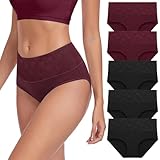 coskefy Cotton Underwear for Women No Muffin Top Full Coverage Brief Ladies Black Stretch Panties 5 Pack