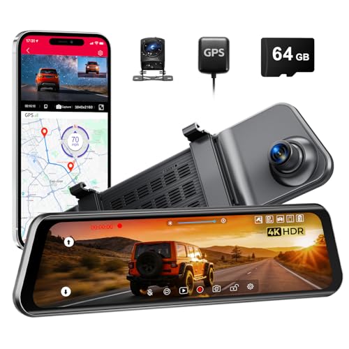 LINGDU 12' Mirror Dash Cam, 4K UHD Front and 2.5K Rear View Dash Camera for Car, with ADAS BSD LCA Smart Mode, GPS, G-Sensor, Loop Recording, Parking Monitor, Voice Control, 5.8GHz WiFi
