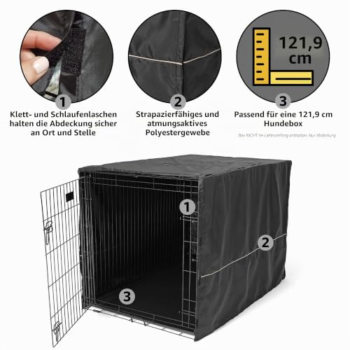 Hundeboxabdeckung, 122 cm, Größe XL, Schwarz, Polyester-Sichtschutz für Hundeboxen, passend für die meisten Standard-Boxen, maschinenwaschbar, hilft Bellen & Kauen zu reduzieren