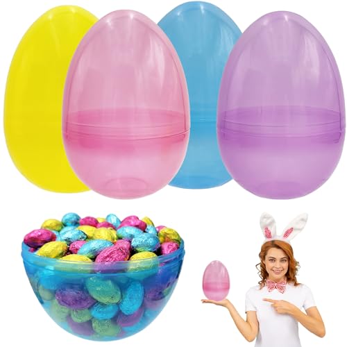 The Dreidel Company 8 Inch Massive Translucent Easter Eggs (4 Pack) Colorful Bright Easter Eggs Perfect For Easter Hunt, Surprise , Assorted Colors, 8