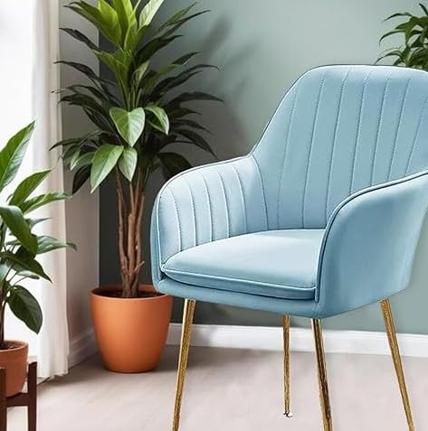 Image of Velvet Dining Chairs, Soft Cushion Seat Chair for Living Room Bedroom Restaurant Fabric DiningChair | Accent Chair for Living Room Bedroom Study Cafe Restaurant Pack 1 (Sky Blue)