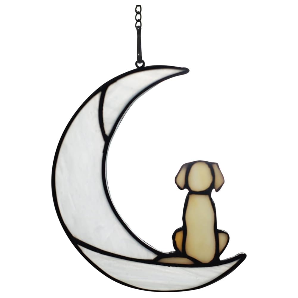 Deger Dog Loss Sympathy Gift, Stained Glass Dog on the Moon for Sun Catcher Gifts, Yellow Dog Memorial Gifts for Pet Loss Gifts