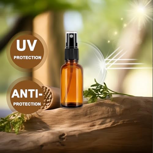 CafullCon 8 Stück Sprühflasche Glas, 100ml Braunglas Sprühflaschen zum Befüllen Tragbares, Nachfüllbar Zerstäuber mit Trichte, Tropferr und Etiketten für Wasser Alkohol Kosmetik Parfüm Aromatherapie
