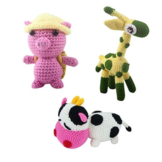 perfk 3 set tecknad giraff ko gris virkning startpaket för barn barn lär sig att virka