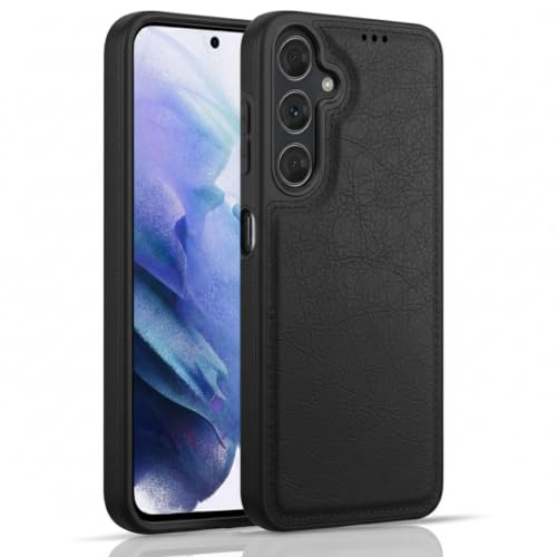 Image of Leather Case for Samsung Galaxy S25 Premium Protective Stylish Slim Cover with Shockproof Raised Edges Black