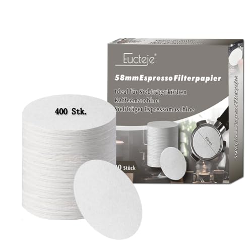 Eucteje Lot de 400 feuilles de papier filtre à café pour expresso 58 mm - Ronds - Blanc - Pour panier porte-filtre de 58 mm