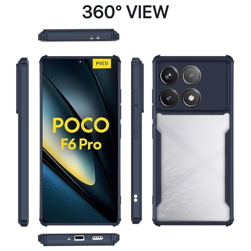 Image of Pikkme Poco F6 Pro 5G Back Cover | Crystal Clear Transparent Back | Ultra Hyrbid | Full Camera Protection | Raised Edge | Bumper Back Case (Blue)
