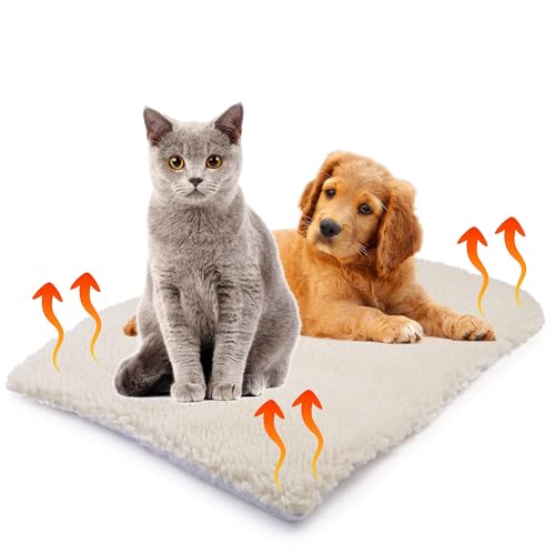 SIMPLY 4 PETS Self Heating Bed for Dogs & Cats - Super Soft Self Warming Heated Pad for Pets - Non-Slip Dog Heat Pad Cushion with Faux Fur Cover - Machine Washable, Thermal Pet Mat (64 x 49 CM)