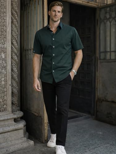 Image of Louis Philippe Men's Regular Fit Easy to Iron Everyday wear Premium Cotton Half Sleeve Solid Formal Shirt